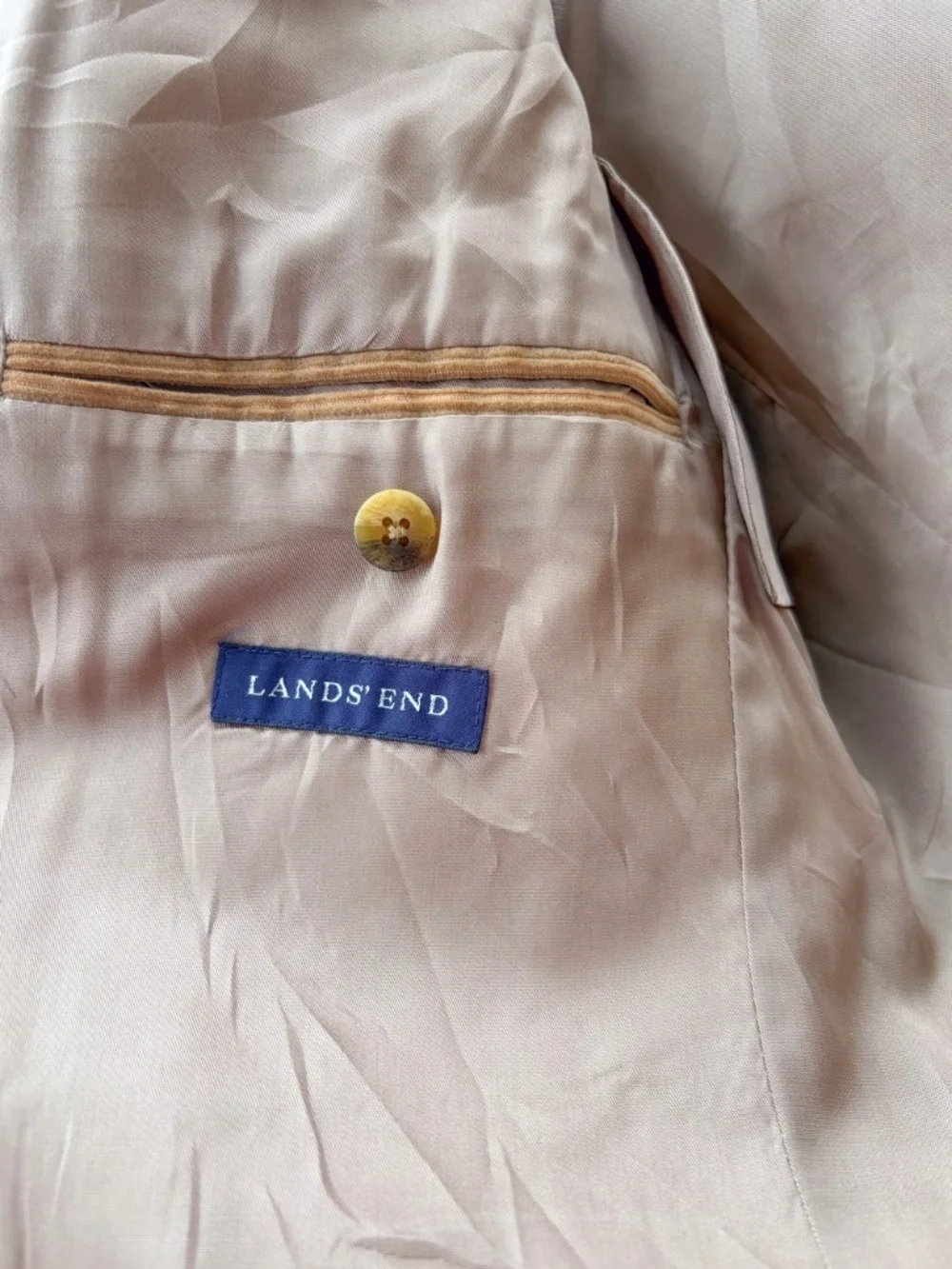 Lands’ End Mens Corduroy Tan Blazer Size 42 Long Light Academia Ivy League Retro